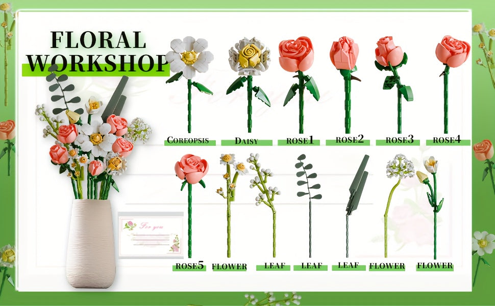 Big Flowers Bouquet Building Blocks Set Flowers Models Home Decor Botanical Collection Bricks Toys for Adults Mother's Day