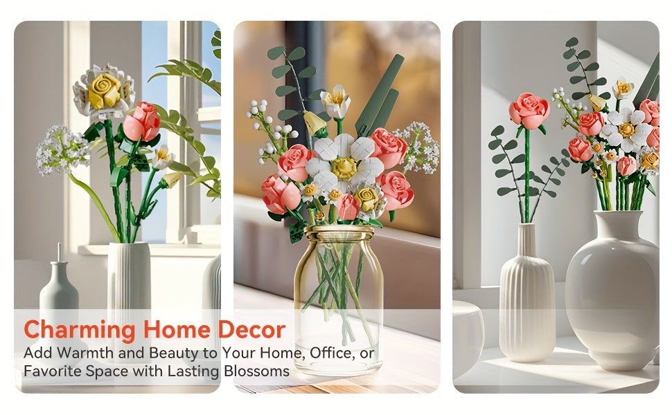 Big Flowers Bouquet Building Blocks Set Flowers Models Home Decor Botanical Collection Bricks Toys for Adults Mother's Day