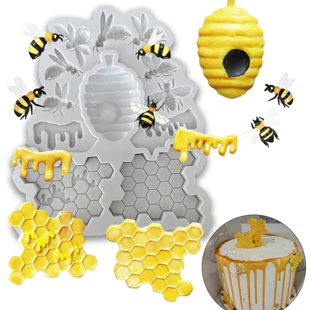 3Pcs Bumble Bee Honeycomb Silicone Molds for DIY Cake Fondant Biscuit Cookies Sugar Pudding Chocolate Hard Candies Dessert Decor