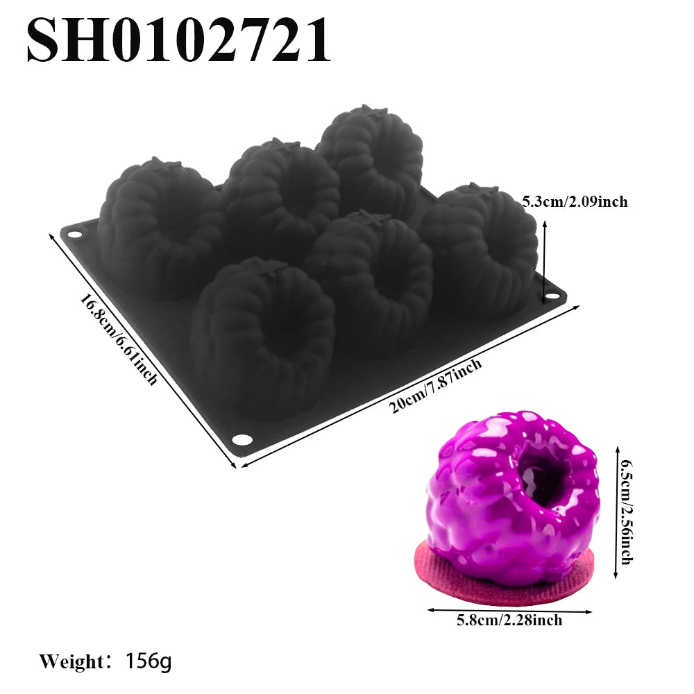 6-Cell Blueberry or Raspberry Design Food Grade French Fruit Mousse Mould Silicone Cake Mold Chocolate Mold Dessert Baking Tools