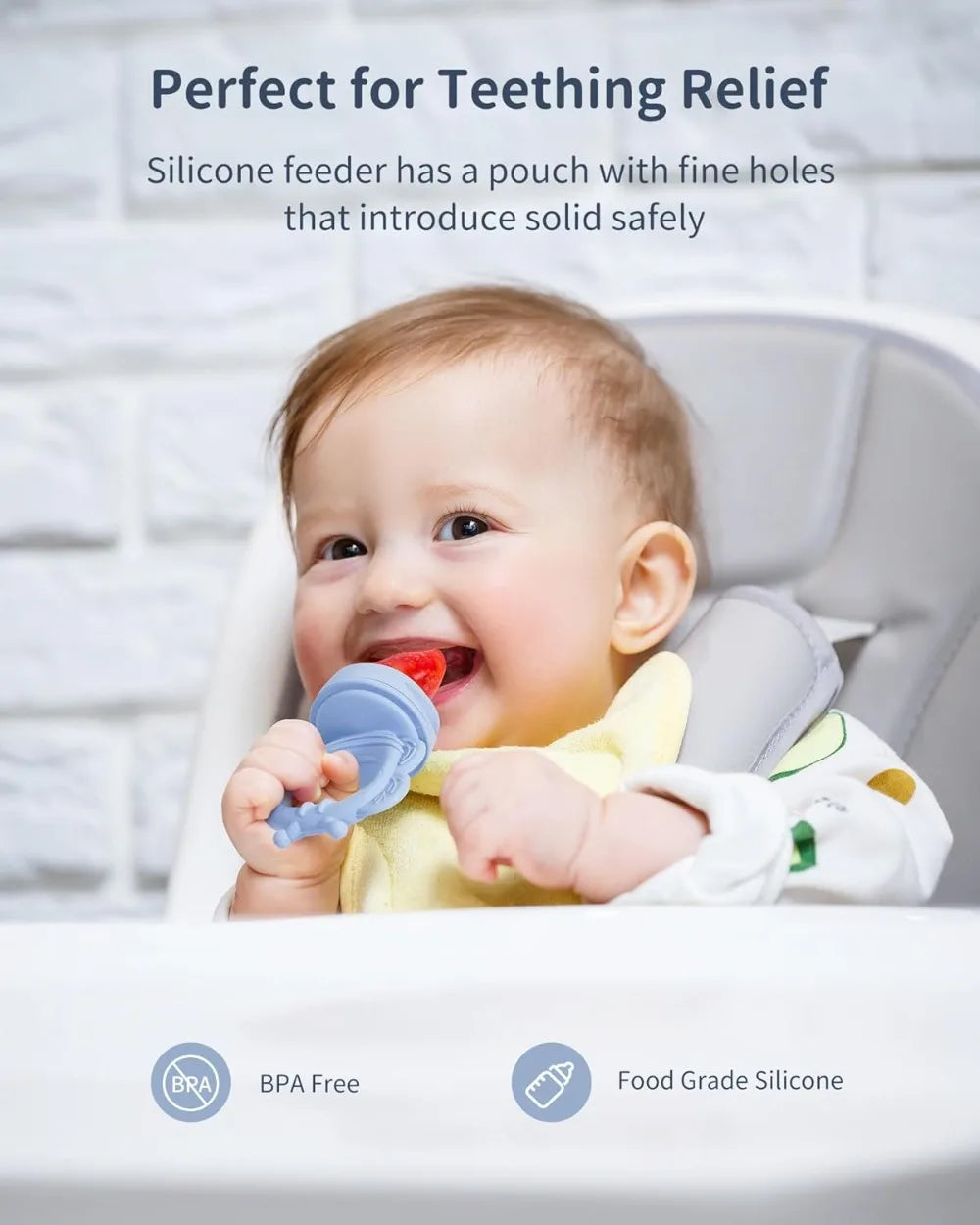 Silicone Baby Fruit Food Feeder (2 Pack) with Freezer Tray, Breastmilk Popsicle Molds for Teething Relief, Safe Self Feeding, BPA Free, Dishwasher Safe, 3M+
