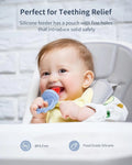 Silicone Baby Fruit Food Feeder (2 Pack) with Freezer Tray, Breastmilk Popsicle Molds for Teething Relief, Safe Self Feeding, BPA Free, Dishwasher Safe, 3M+