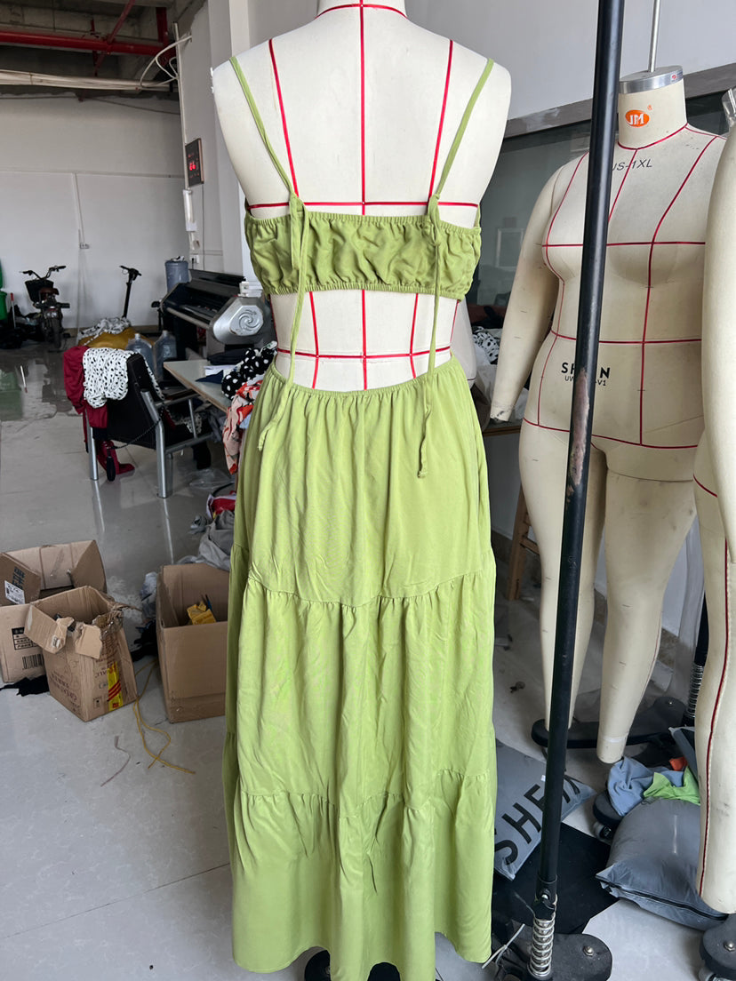 Women Clothing Sleeveless Cropped Outfit Stitching Layer Long Large Hem Dress
