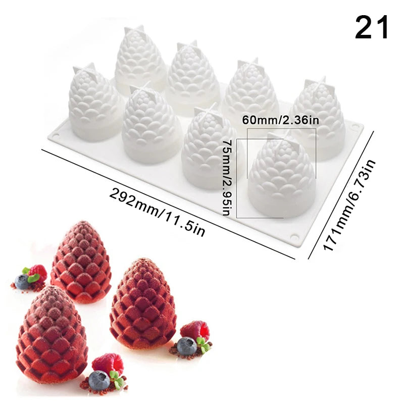Food-Grade Silicone Fruit Series Cake Mold – Multi-Shape (Pineapple, Peach, Strawberry) for Baking&Mousse Desserts,Easy Release