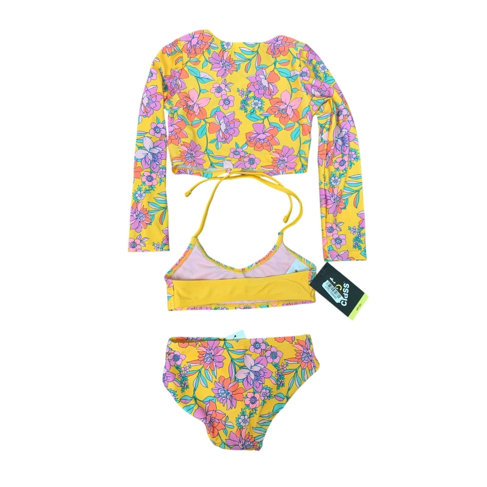 New Art Class Girls XS (XS) 3PC Long Sleeve Floral Bikini Swim Suit Swimsuit