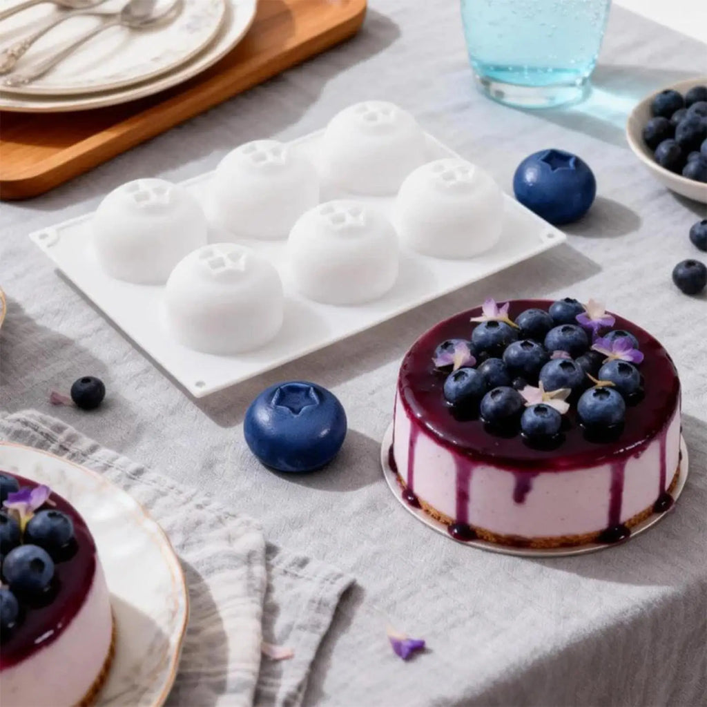 6 Cavity Blueberry Mousse Cake Baking Mold Kitchen Fruit Shaped Dessert Silicone Mold for Chocolate Pudding Dessert Ice Cream