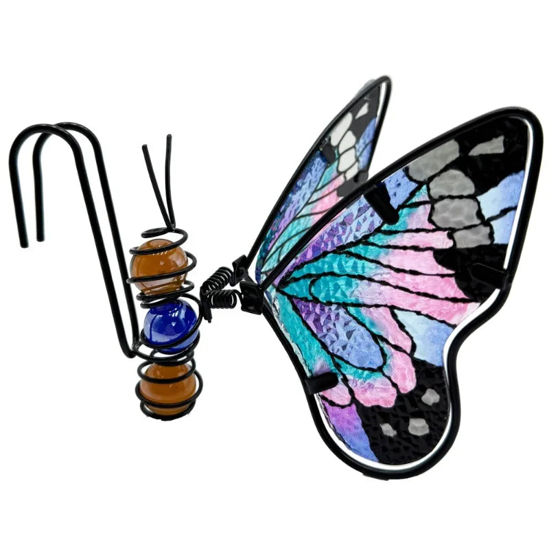 1pcs Hanging Butterfly Dragonfly Flower Pot Decor Metal Glass Painted Ornament Potted Plant Garden Art