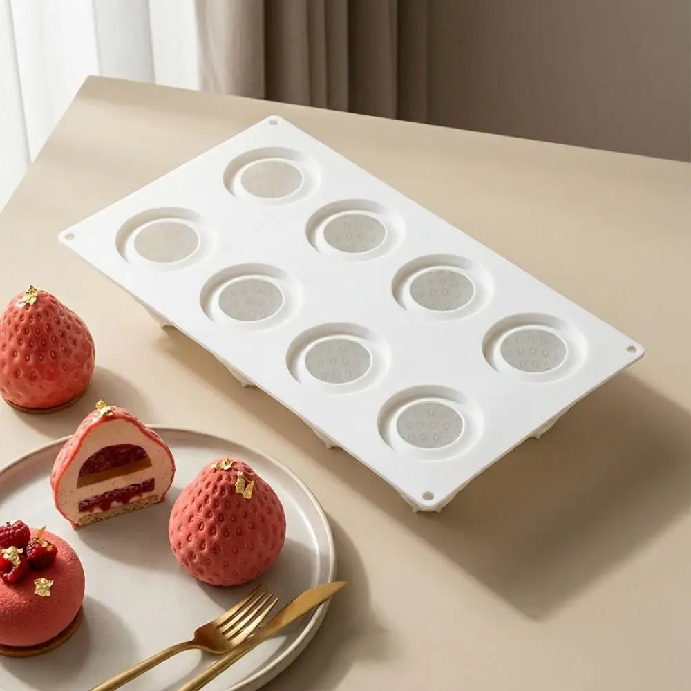 8 Cavity Strawberry Mousse Cake Mold Food-Grade Silicone Heat-Resistant Chocolate Dessert Mold Fruit Shaped Reusable