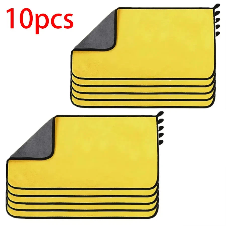 1/2/6/10pcs Microfiber Cleaning Towel Thicken Soft Drying Cloth Car Body Washing Towels Double Layer Clean Rags Car Accessories