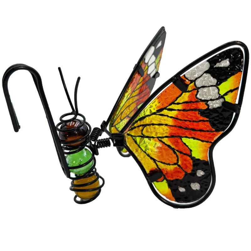 1pcs Hanging Butterfly Dragonfly Flower Pot Decor Metal Glass Painted Ornament Potted Plant Garden Art