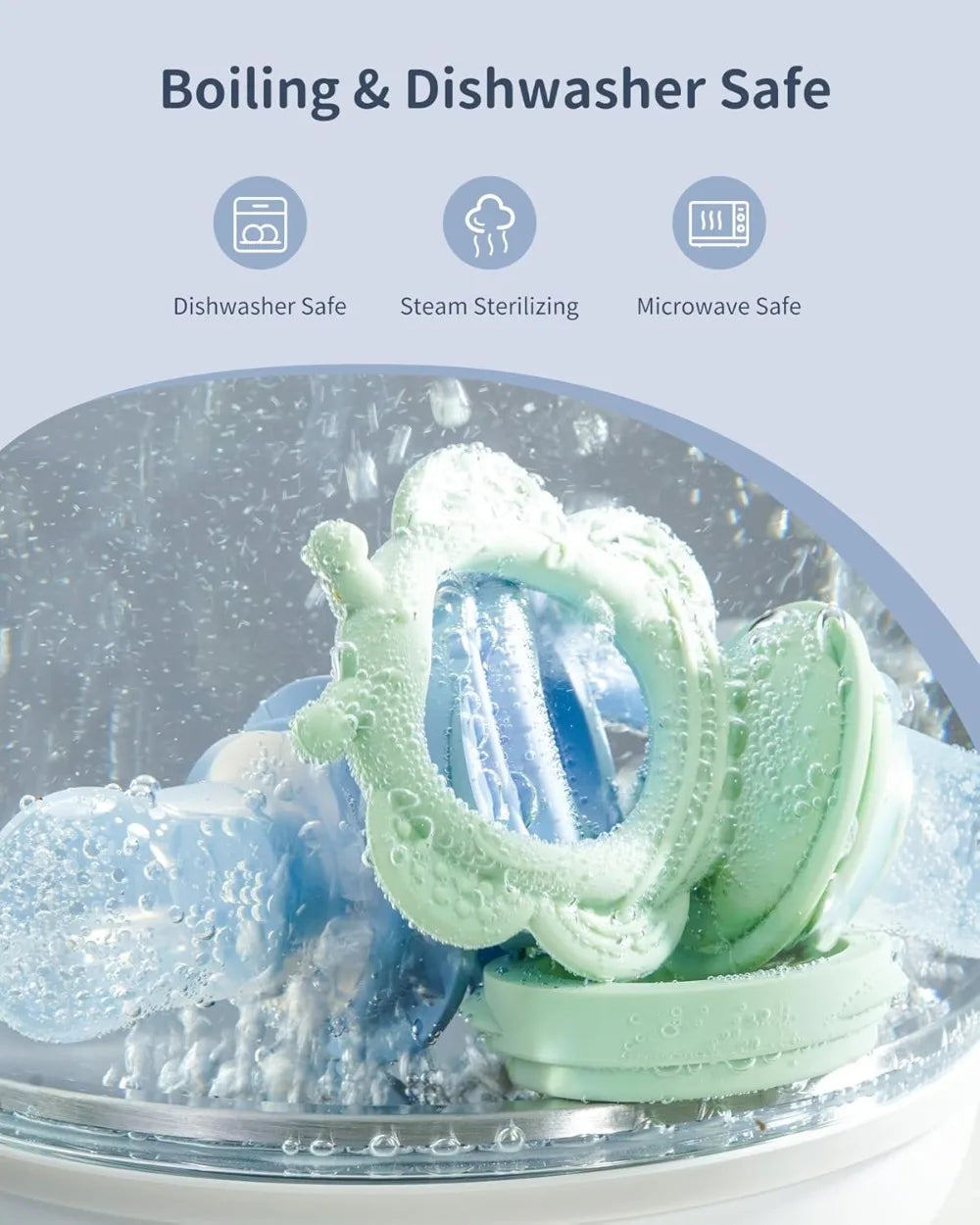 Silicone Baby Fruit Food Feeder (2 Pack) with Freezer Tray, Breastmilk Popsicle Molds for Teething Relief, Safe Self Feeding, BPA Free, Dishwasher Safe, 3M+