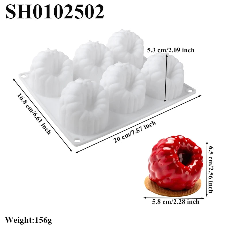 6-Cell Blueberry or Raspberry Design Food Grade French Fruit Mousse Mould Silicone Cake Mold Chocolate Mold Dessert Baking Tools