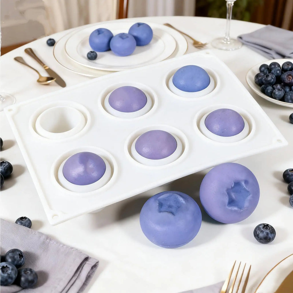 6 Cavity Blueberry Mousse Cake Baking Mold Kitchen Fruit Shaped Dessert Silicone Mold for Chocolate Pudding Dessert Ice Cream
