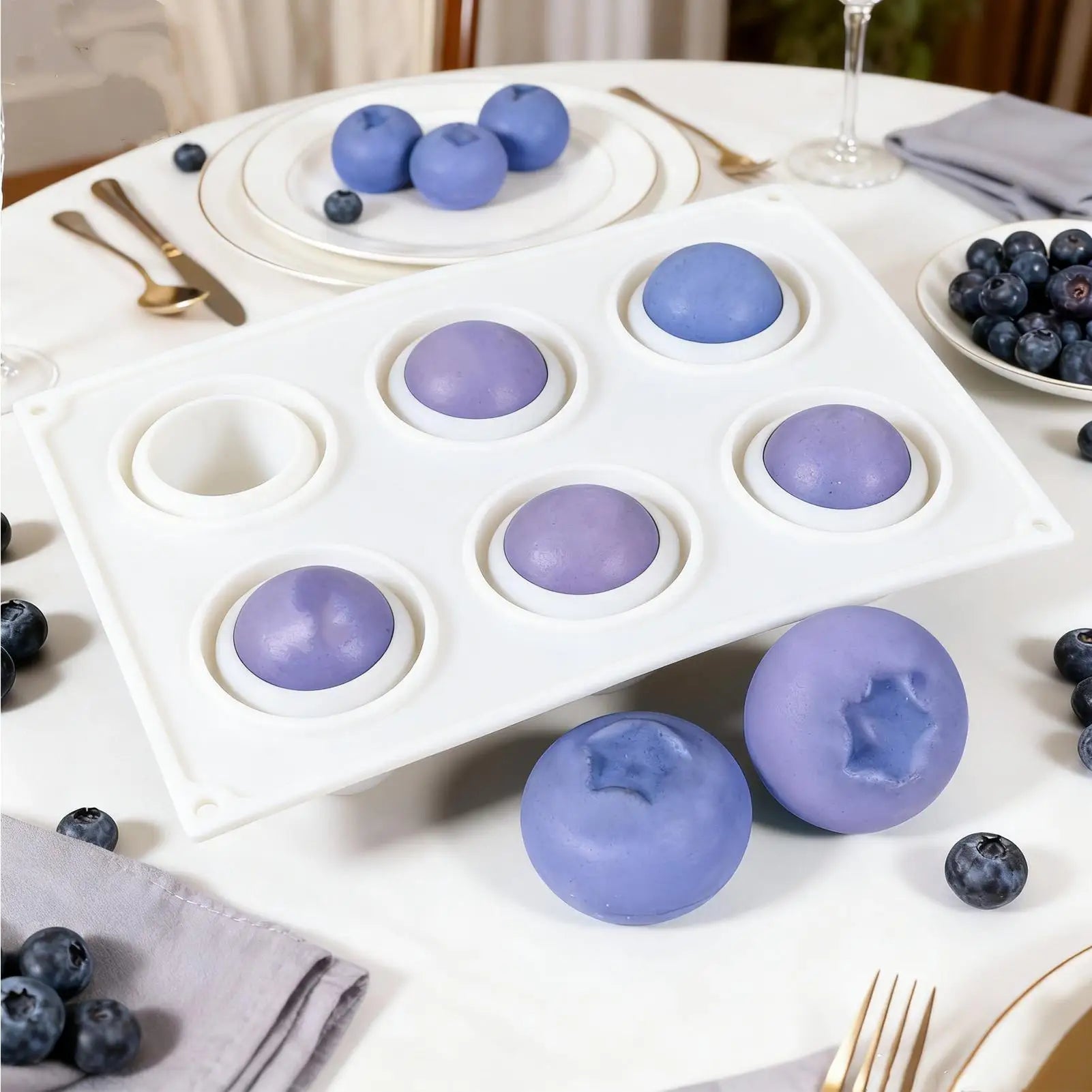 6 Cavity Blueberry Mousse Cake Baking Mold Kitchen Fruit Shaped Dessert Silicone Mold for Chocolate Pudding Dessert Ice Cream