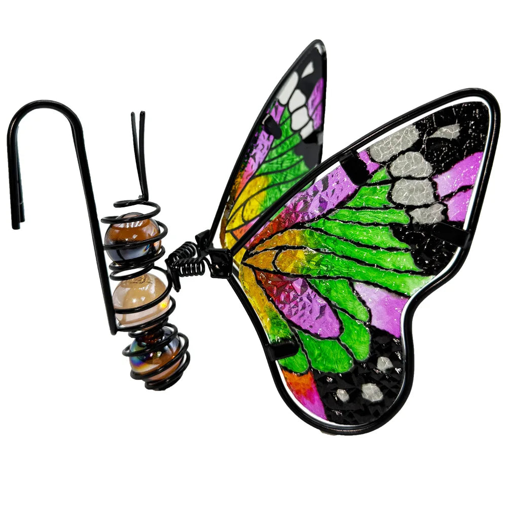 1pcs Hanging Butterfly Dragonfly Flower Pot Decor Metal Glass Painted Ornament Potted Plant Garden Art