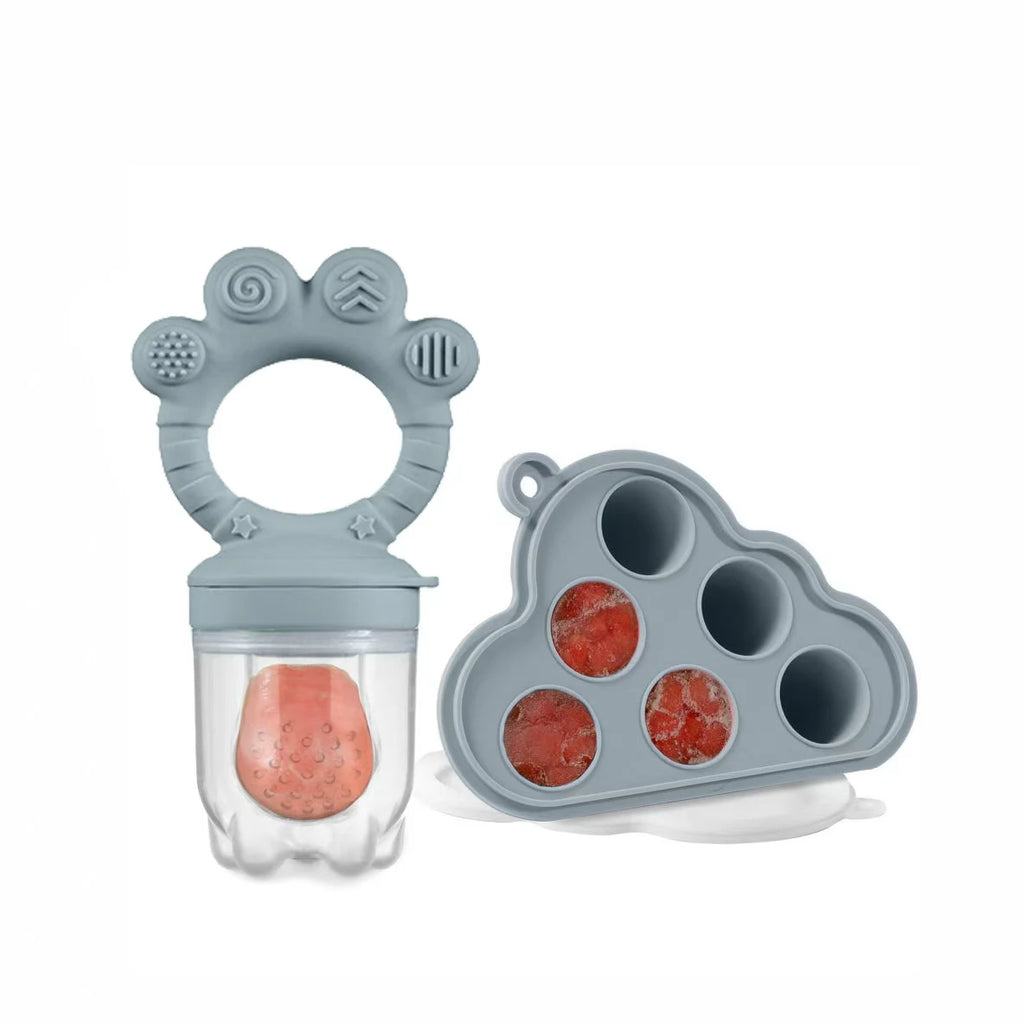 Baby Fruit Food Feeder & Freezer Nibble Tray Combo, Breastmilk Popsicle Molds，BPA Free Silicone Feeder，Infant Self Feeding, 4M+