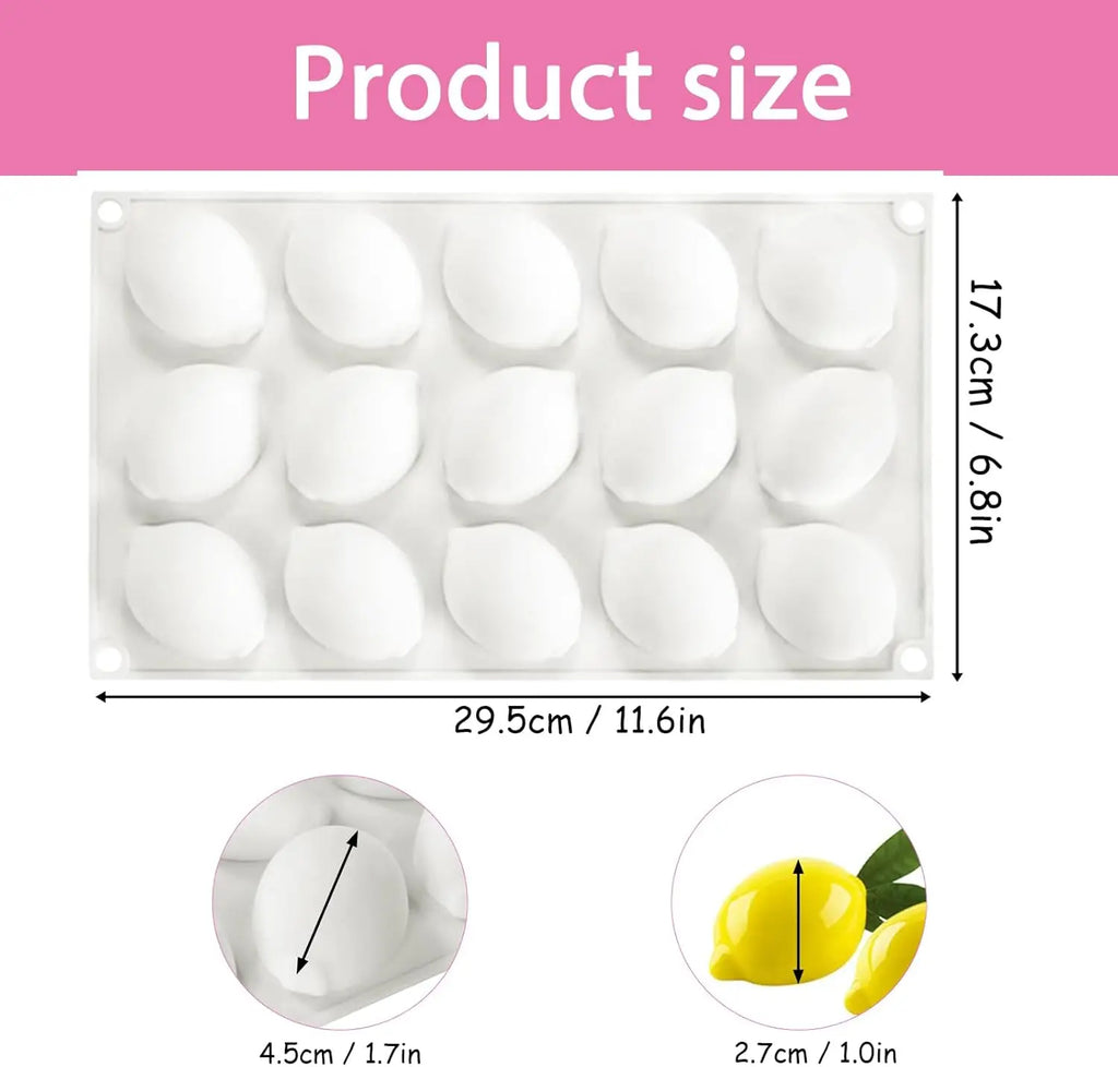 15-Cavity Silicone Lemon Mold Fruit Shape Baking Tray Tool for Desserts Mousse Cake Candy Chocolate Pastry Ice Cream Pudding