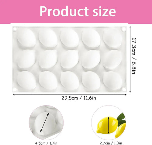15-Cavity Silicone Lemon Mold Fruit Shape Baking Tray Tool for Desserts Mousse Cake Candy Chocolate Pastry Ice Cream Pudding