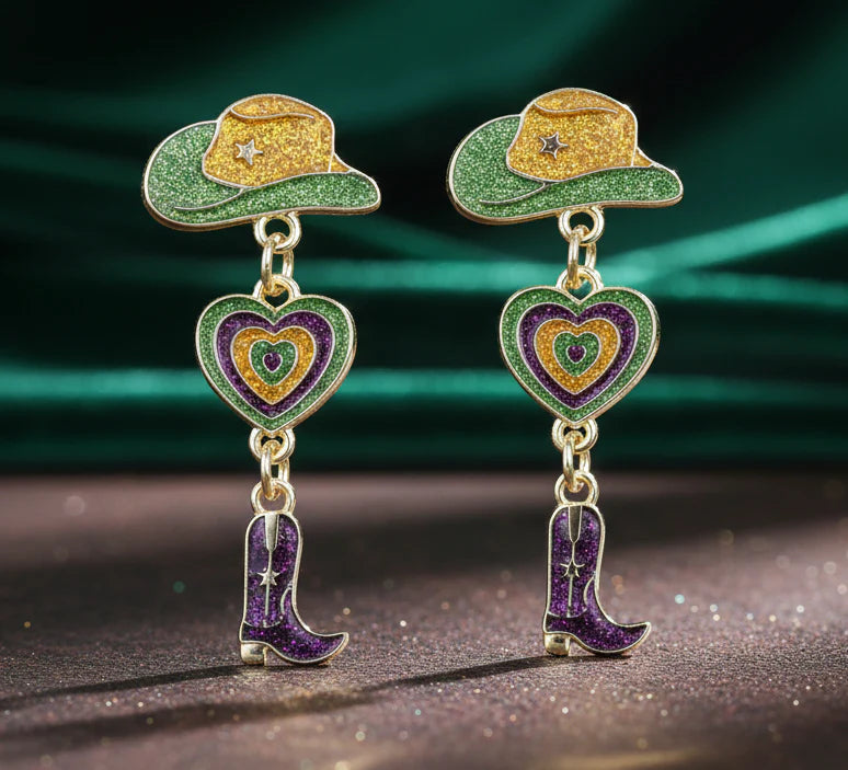 Cowboy Hat Boot Dangle Earrings
