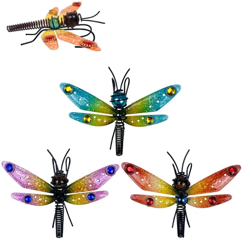 1pcs Hanging Butterfly Dragonfly Flower Pot Decor Metal Glass Painted Ornament Potted Plant Garden Art