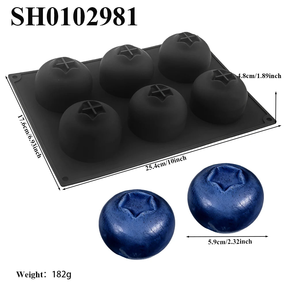 6-Cell Blueberry or Raspberry Design Food Grade French Fruit Mousse Mould Silicone Cake Mold Chocolate Mold Dessert Baking Tools