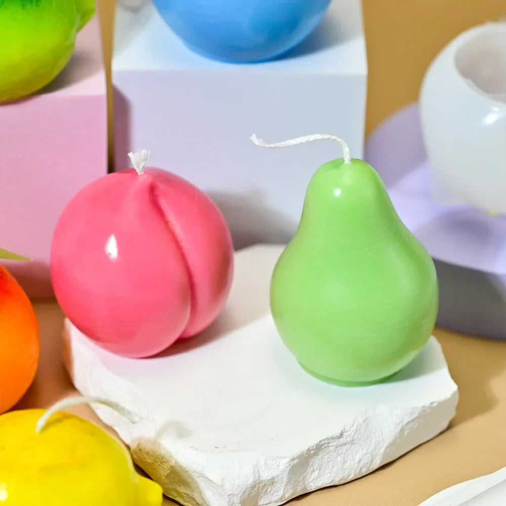 Fruit Series Candle Molds DIY Home Decor Aromatherapy Apple Pear Lemon Peach Gypsum Plaster Mould Craft Art Ornament Resin Mold