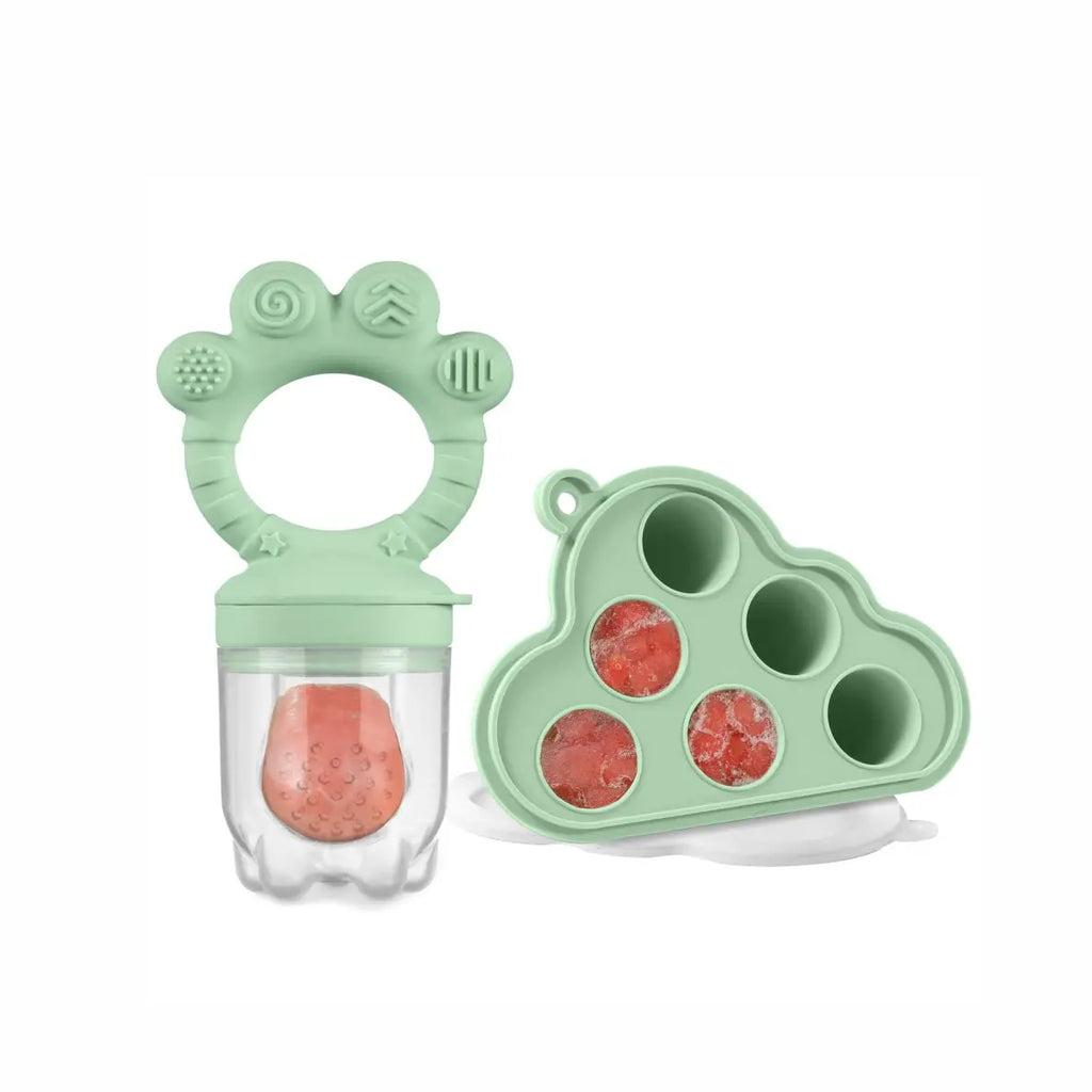 Baby Fruit Food Feeder & Freezer Nibble Tray Combo, Breastmilk Popsicle Molds，BPA Free Silicone Feeder，Infant Self Feeding, 4M+