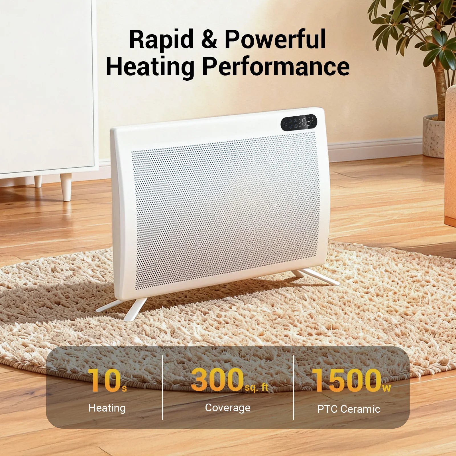 1500W Convection Panel Heater Under Desk Freestanding Wall Mountable Quiet Infrared Space Heater Energy Efficient Smart WiFi App