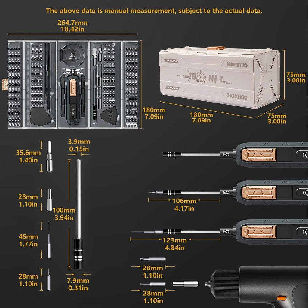 JAKEMY 180 in 1 Magnetic Screwdriver Set - Precision Drill Bits Electric Screwdriver Kit iPhone Glasses Laptop Watch Repair Tool