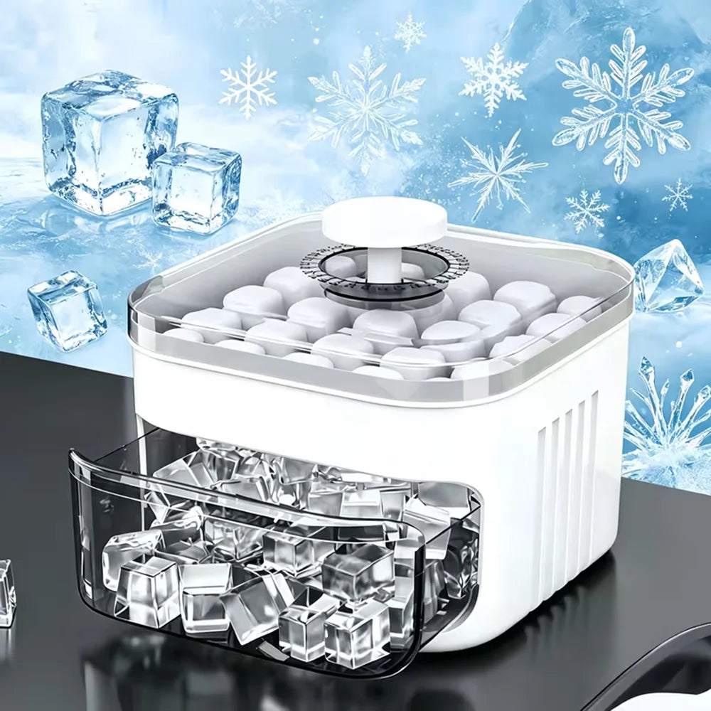 50-Cube Ice Maker with Easy Press Cap Double Layer Ice Cube Maker Refrigerator Household Ice Storage Ice Box