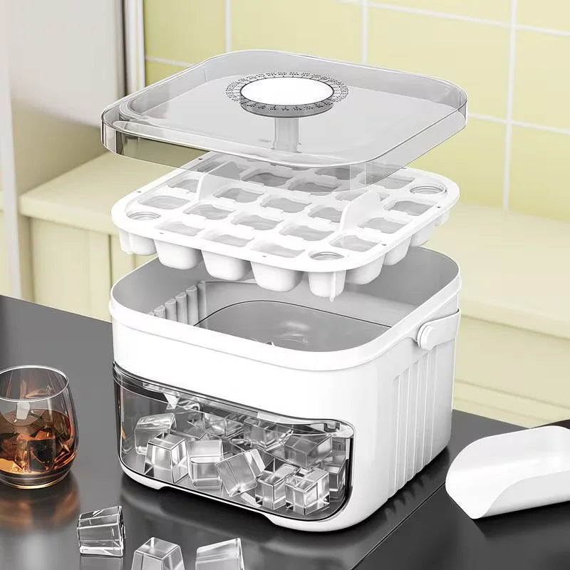 50-Cube Ice Maker with Easy Press Cap Double Layer Ice Cube Maker Refrigerator Household Ice Storage Ice Box