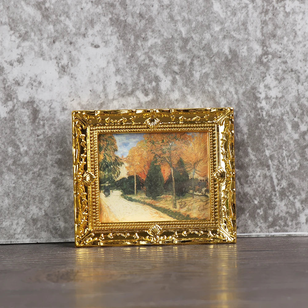 Vintage 1:12 Miniature Framed Photos Oil Painting Toys Doll Accessories Dollhouse Ornament Mural Wall Picture Miniaturas Casa