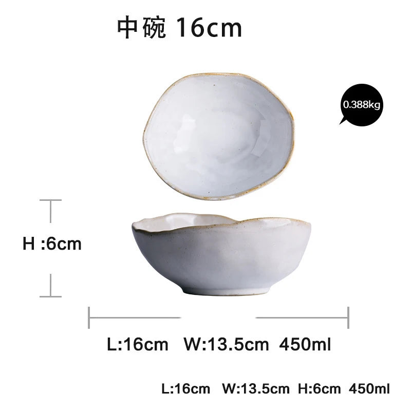 Irregular White Ceramic Plates And Dishes, Household Rice Bowl, Eco Friendly Salad Dessert Fruit Tableware, Kitchen Accessories