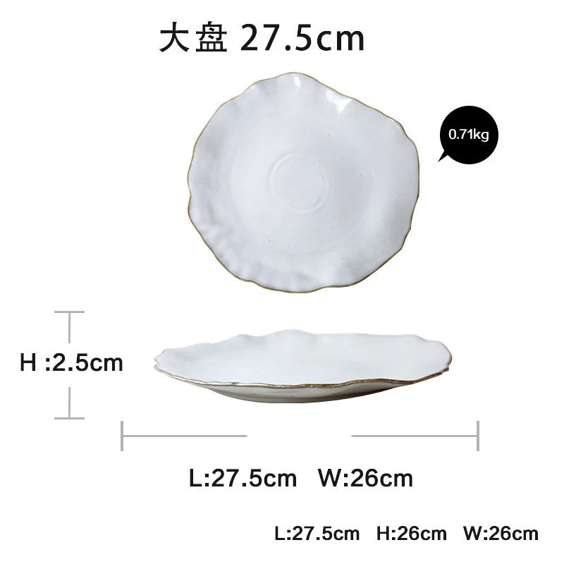 Irregular White Ceramic Plates And Dishes, Household Rice Bowl, Eco Friendly Salad Dessert Fruit Tableware, Kitchen Accessories