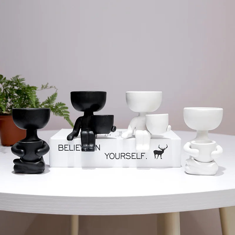 Humanoid Ceramic Flower Pot Creative Office Living Room Mini Humanoid Plants Vase Home Decor Crafts Gift