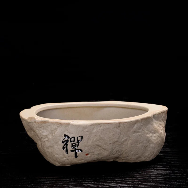 Non-porous Hydroponic Plant Flowerpot Creative Retro Stoneware Copper Money Grass Green Flower Handwritten Ceramic Flower Pot