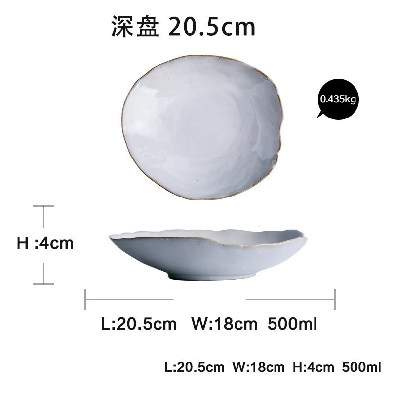 Irregular White Ceramic Plates And Dishes, Household Rice Bowl, Eco Friendly Salad Dessert Fruit Tableware, Kitchen Accessories