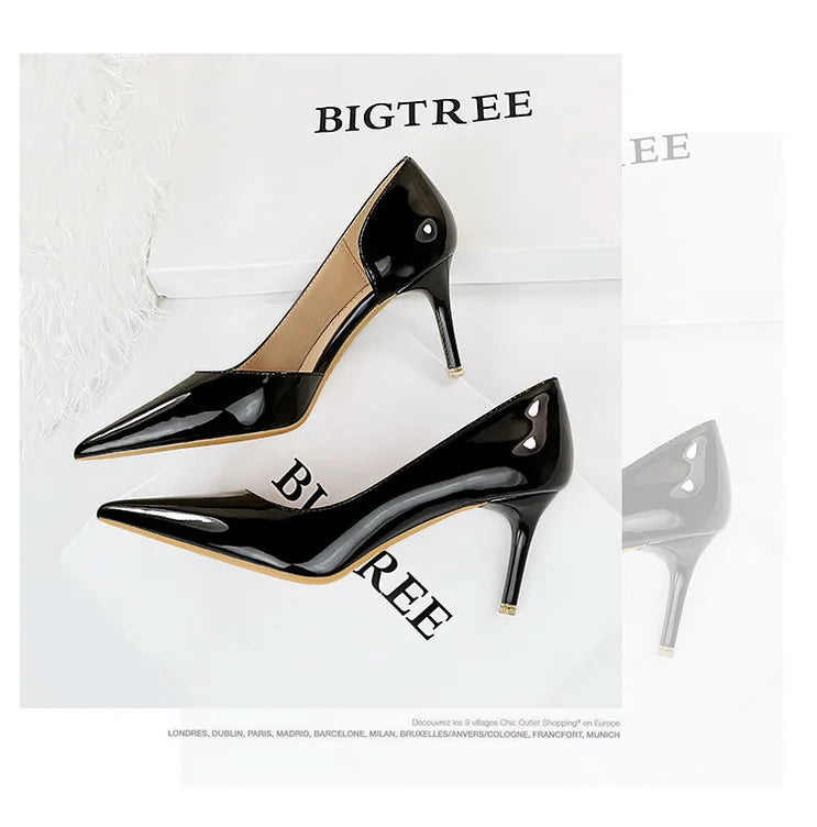 High Heels Shallow Mouth PU Leather Women's Shoes Pointed Toe Nude Single Shoes Women Stiletto Professional Work Dress Shoes