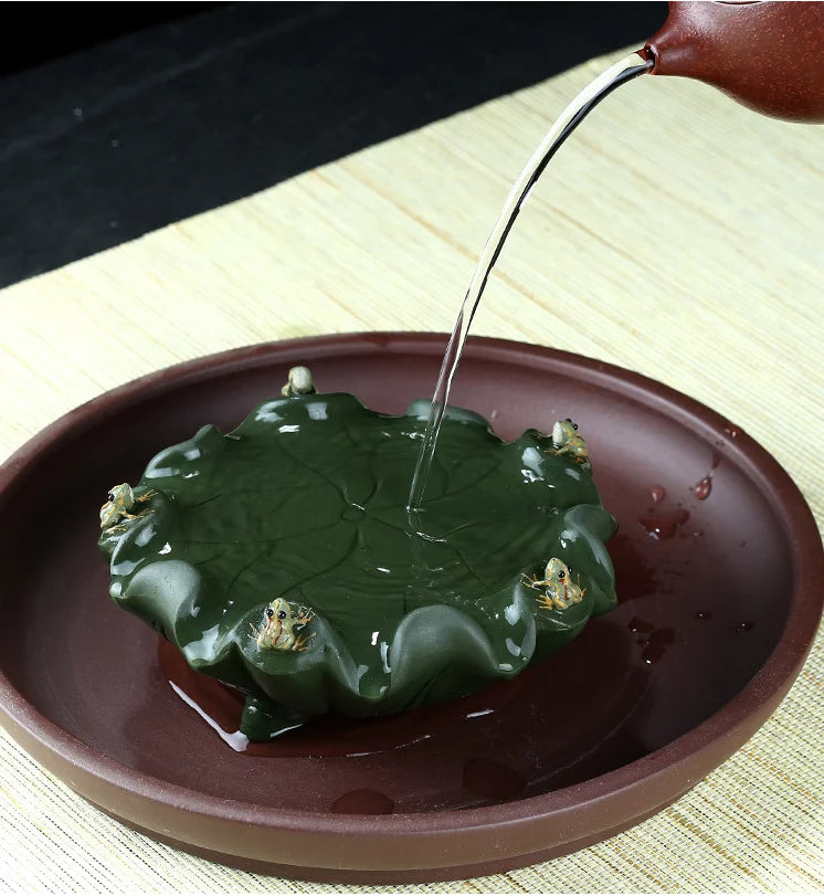 Tea Pet with Color Changing, Creative Water Spray, Lotus Leaf, Frog, Kung Fu Tea Pet for Tearoom, Ornament Accessories, Gift