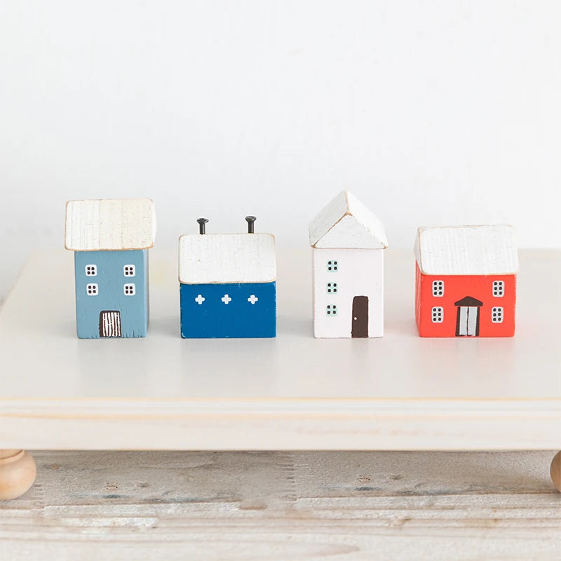 Vintage Wooden House Ornaments Table Decoration Wood Forest Architecture Desk Miniature Craft Work Home Kids Room Nursery Decor