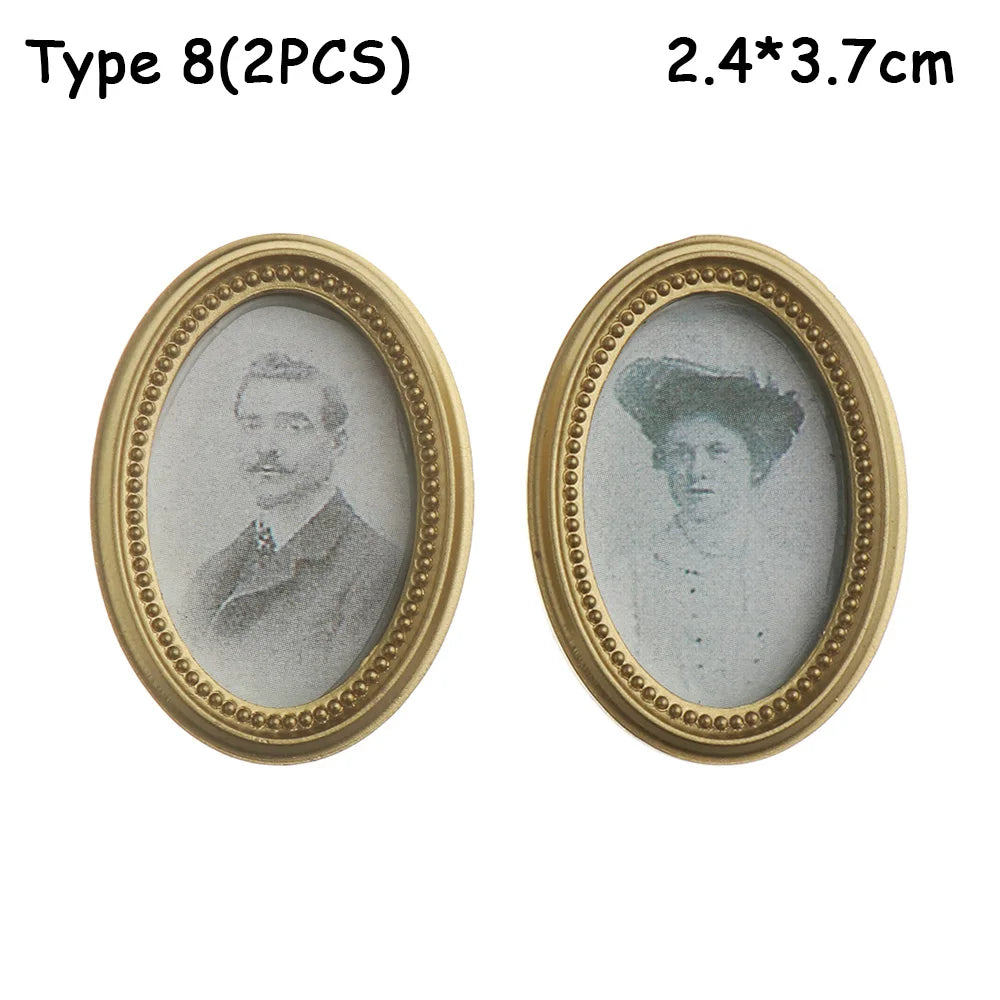 Vintage 1:12 Miniature Framed Photos Oil Painting Toys Doll Accessories Dollhouse Ornament Mural Wall Picture Miniaturas Casa
