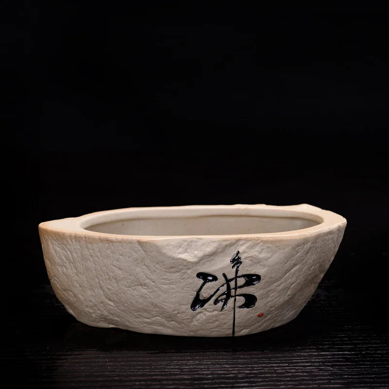 Non-porous Hydroponic Plant Flowerpot Creative Retro Stoneware Copper Money Grass Green Flower Handwritten Ceramic Flower Pot