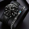 6258  2 Pcs / Set Black Mens Quartz Watch With Bracelet Fashion Men Watch Set Gift
