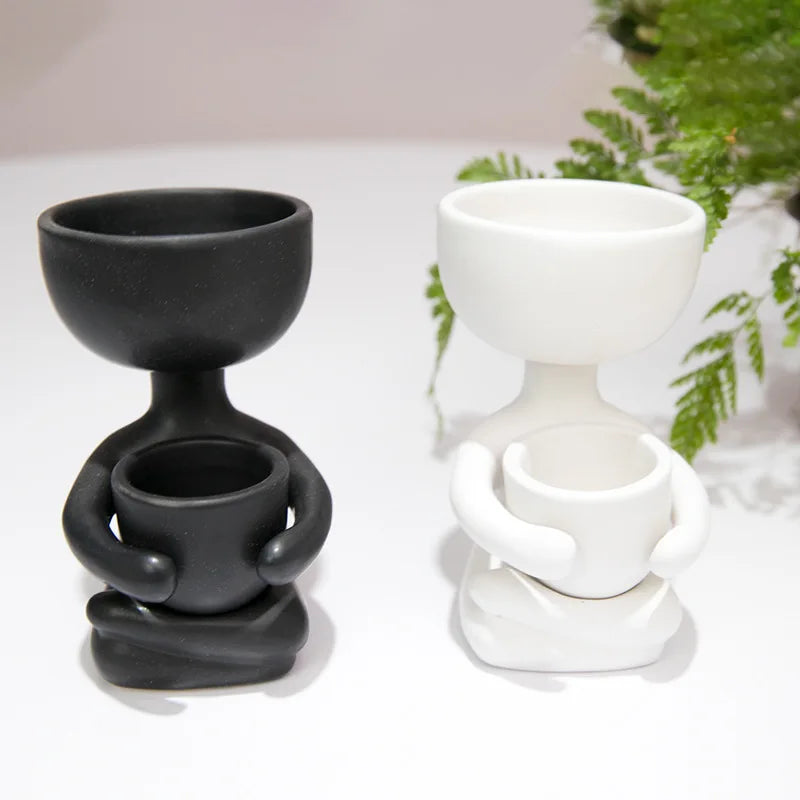 Humanoid Ceramic Flower Pot Creative Office Living Room Mini Humanoid Plants Vase Home Decor Crafts Gift