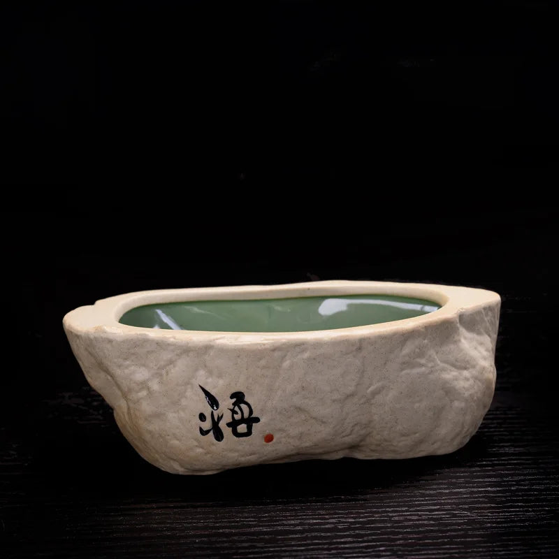 Non-porous Hydroponic Plant Flowerpot Creative Retro Stoneware Copper Money Grass Green Flower Handwritten Ceramic Flower Pot