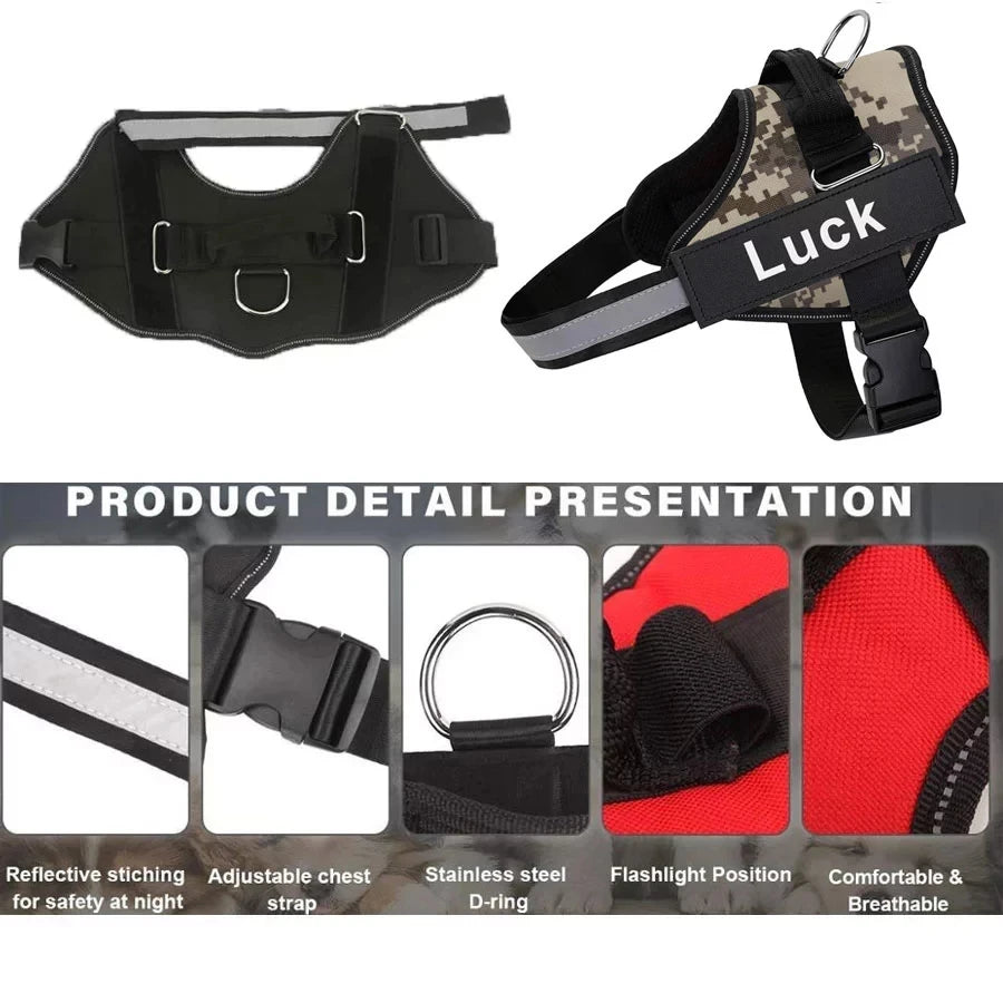 Dog Harness Vest ID Patch Customized Reflective Breathable Adjustable Pet Harness For Dog NO PULL Pet Outdoor Harness