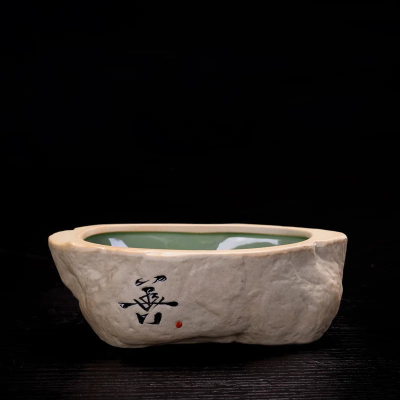 Non-porous Hydroponic Plant Flowerpot Creative Retro Stoneware Copper Money Grass Green Flower Handwritten Ceramic Flower Pot