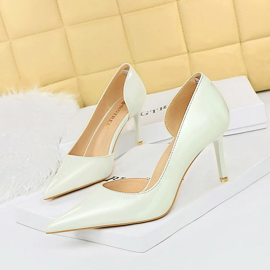 High Heels Shallow Mouth PU Leather Women's Shoes Pointed Toe Nude Single Shoes Women Stiletto Professional Work Dress Shoes