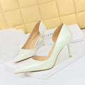 High Heels Shallow Mouth PU Leather Women's Shoes Pointed Toe Nude Single Shoes Women Stiletto Professional Work Dress Shoes