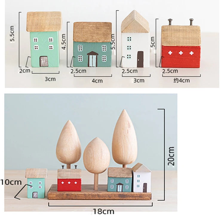 Vintage Wooden House Ornaments Table Decoration Wood Forest Architecture Desk Miniature Craft Work Home Kids Room Nursery Decor
